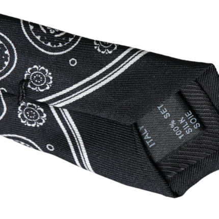 Dolce & Gabbana Black Patterned 100%Silk Adjustable Tie