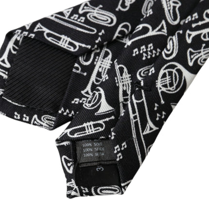 Dolce & Gabbana Black Trumpet Print Silk Adjustable Tie
