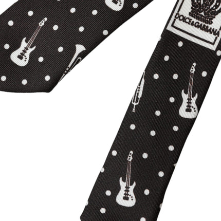 Dolce & Gabbana Black Guitar Print Silk Adjustable Tie