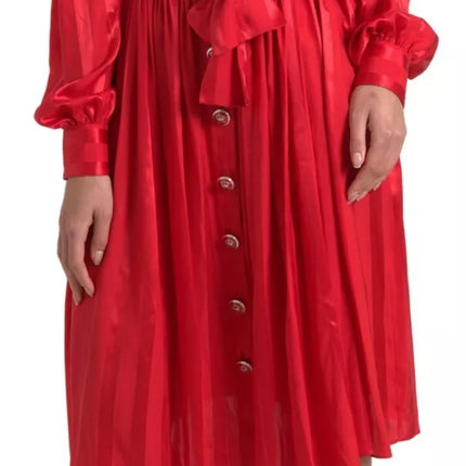 Dolce & Gabbana Red Button Down Belted Midi Satin Silk Dress