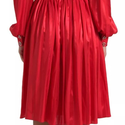 Dolce & Gabbana Red Button Down Belted Midi Satin Silk Dress