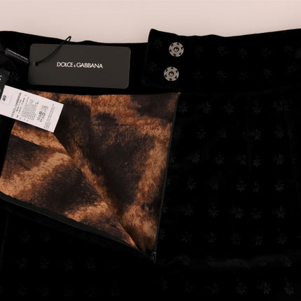 Dolce & Gabbana Dark Green Baroque Velvet Pencil Skirt