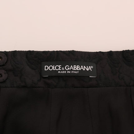 Dolce & Gabbana Black Floral Jacquard Silk A-Line Skirt