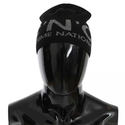 Costume National Black Wool Blend Branded Beanie Hat