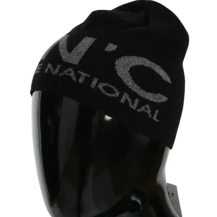Costume National Black Wool Blend Branded Beanie Hat