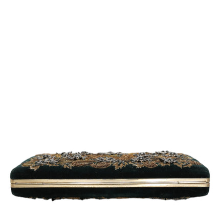 Dolce & Gabbana Black Velvet Gold Frame Clutch Evening Party Purse Bag