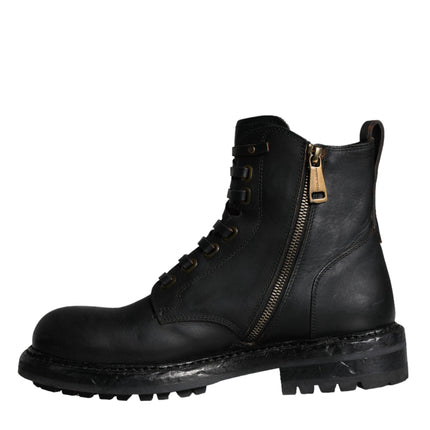 Dolce & Gabbana Black Lace Up Mid Calf Boots Men Shoes