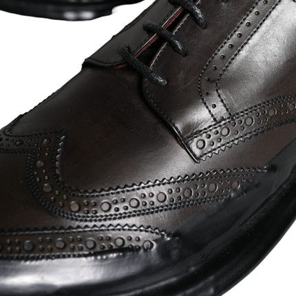 Dolce & Gabbana Black Leather Oxford Wingtip Formal Men Shoes