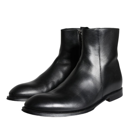 Dolce & Gabbana Black Calf Leather Men Ankle Boots Men Shoes