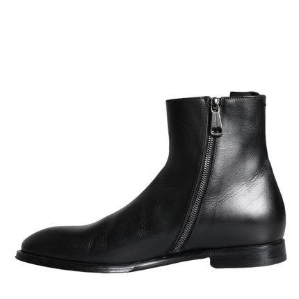 Dolce & Gabbana Black Calf Leather Men Ankle Boots Men Shoes