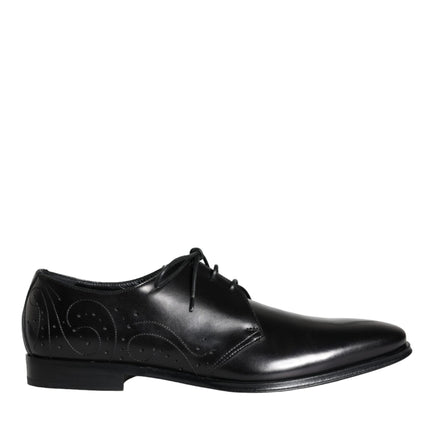 Dolce & Gabbana Black Calfskin Leather Derby Men Dress Shoes