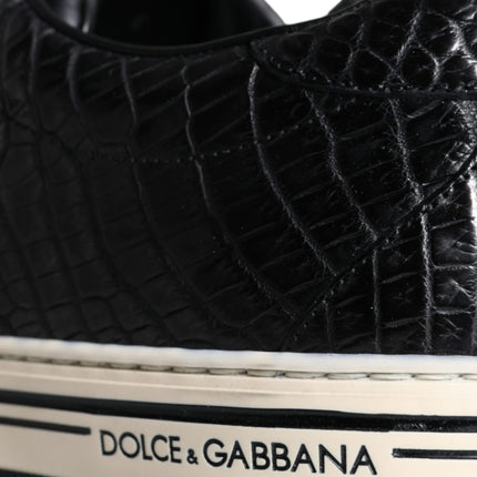 Dolce & Gabbana Black Leather Men Low Top Sneakers Shoes