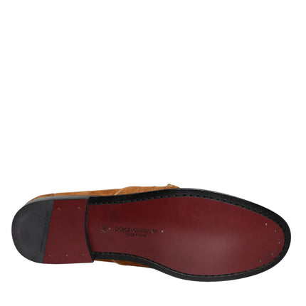 Dolce & Gabbana Brown Velvet Leather Logo Mocassin Slip On Shoes