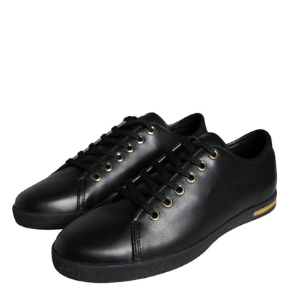 Dolce & Gabbana Black Gold Leather Classic Sneakers Shoes