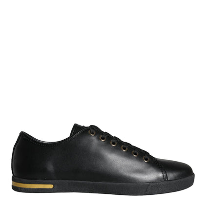 Dolce & Gabbana Black Gold Leather Classic Sneakers Shoes