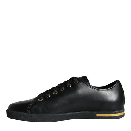Dolce & Gabbana Black Gold Leather Classic Sneakers Shoes