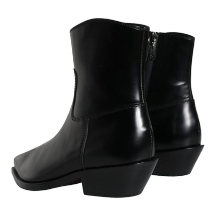 Dolce & Gabbana Black Leather Ankle Boots Booties Shoes