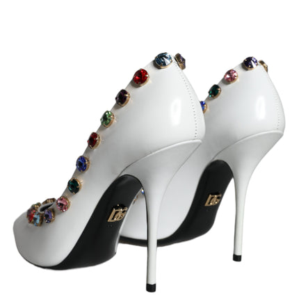 Dolce & Gabbana White Crystal Leather High Heels Pumps Shoes
