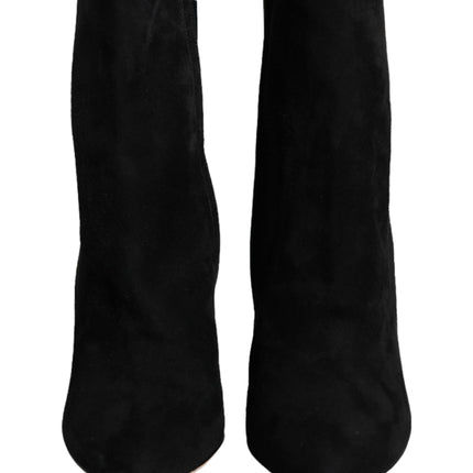 Dolce & Gabbana Black Suede Leather Mid Calf Boots Shoes