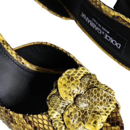 Dolce & Gabbana Yellow Leather Block Heels Slides Shoes