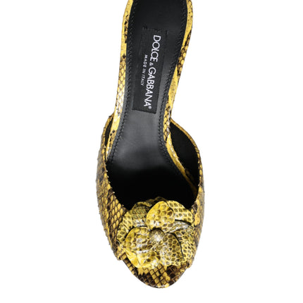 Dolce & Gabbana Yellow Leather Block Heels Slides Shoes