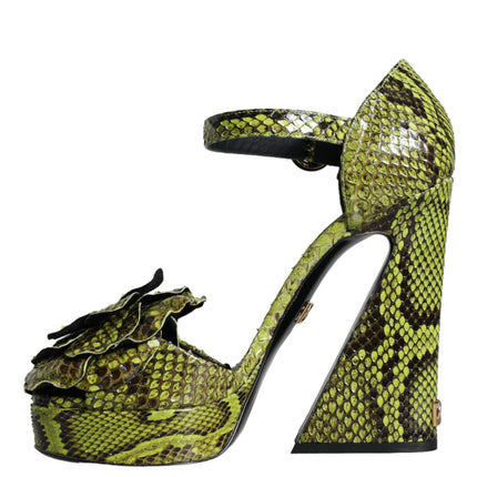 Dolce & Gabbana Green Exotic Leather Ankle Strap Heels Sandals Shoes