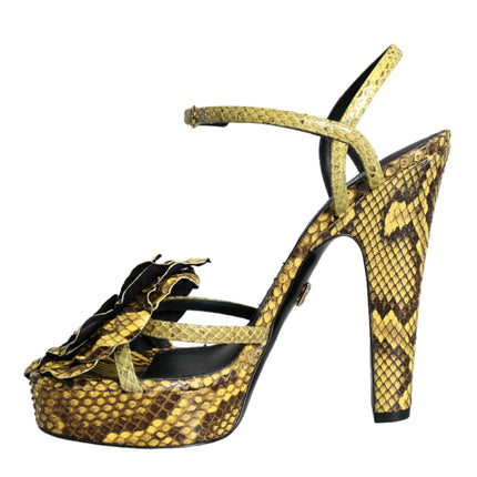 Dolce & Gabbana Yellow Exotic Leather Ankle Strap Heels Sandals Shoes