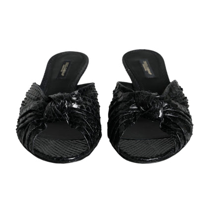 Dolce & Gabbana Black Leather Heels Slides Sandals Shoes