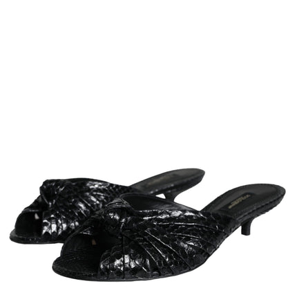 Dolce & Gabbana Black Leather Heels Slides Sandals Shoes