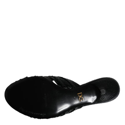 Dolce & Gabbana Black Leather Heels Slides Sandals Shoes