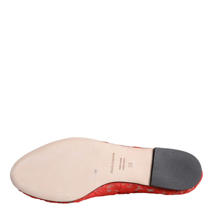 Dolce & Gabbana Coral Lace Crystal Ballet Flats Loafers Shoes