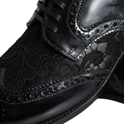 Dolce & Gabbana Black Leather Floral Lace Dress Formal Shoes