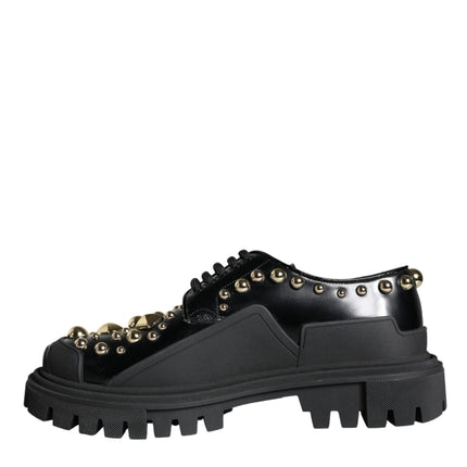 Dolce & Gabbana Black Leather Trekking Derby Embellished Shoes