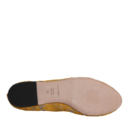 Dolce & Gabbana Mustard Lace Crystal Ballet Flats Loafer Shoes