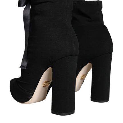 Dolce & Gabbana Black Jersey Stretch Ankle Booties Shoes
