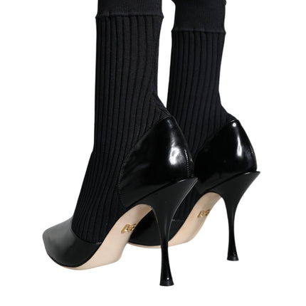 Dolce & Gabbana Black Stretch Stilettos Booties Socks Shoes