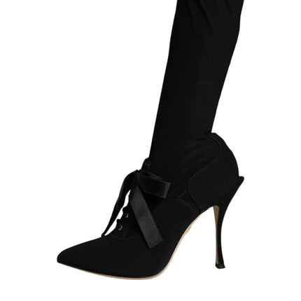 Dolce & Gabbana Black Stiletto Heels Mid Calf Boots Shoes