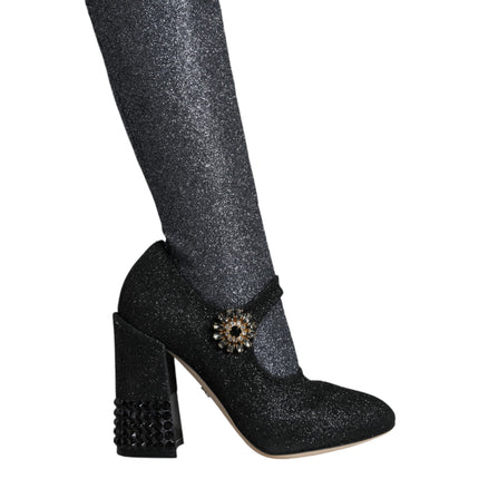 Dolce & Gabbana Black Crystal Mary Janes Booties Shoes
