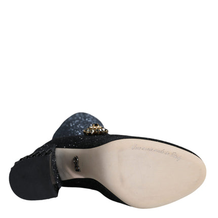 Dolce & Gabbana Black Crystal Mary Janes Booties Shoes