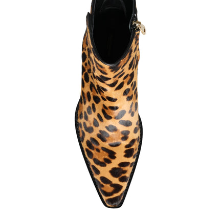 Dolce & Gabbana Brown Leopard Calf Fur Ankle Boots Shoes