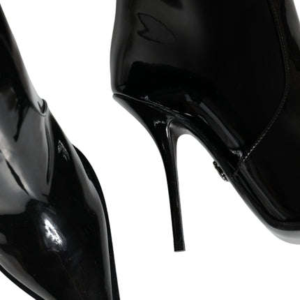 Dolce & Gabbana Black Patent Leather Knee High Boots Shoes
