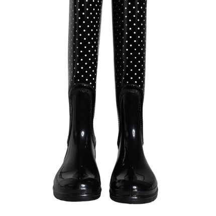 Dolce & Gabbana Black Polka Dot Rubber Knee High Boots Shoes