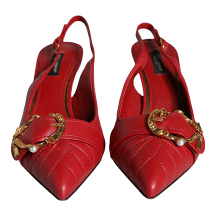 Dolce & Gabbana Red Devotion Leather Heels Slingback Shoes