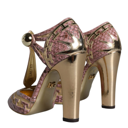 Dolce & Gabbana Pink Gold Leather Pumps T-strap Sandals Shoes