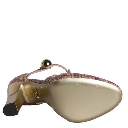 Dolce & Gabbana Pink Gold Leather Pumps T-strap Sandals Shoes