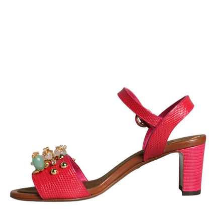 Dolce & Gabbana Fuchsia Leather Embellished Keira Sandals Shoes