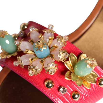 Dolce & Gabbana Fuchsia Leather Embellished Keira Sandals Shoes