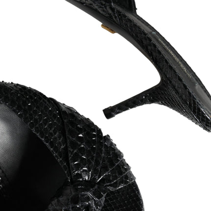 Dolce & Gabbana Black Leather Heels Slides Sandals Shoes