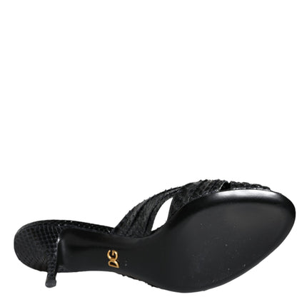 Dolce & Gabbana Black Leather Heels Slides Sandals Shoes
