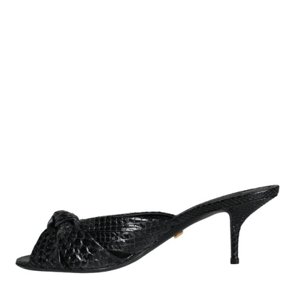 Dolce & Gabbana Black Leather Heels Slides Sandals Shoes
